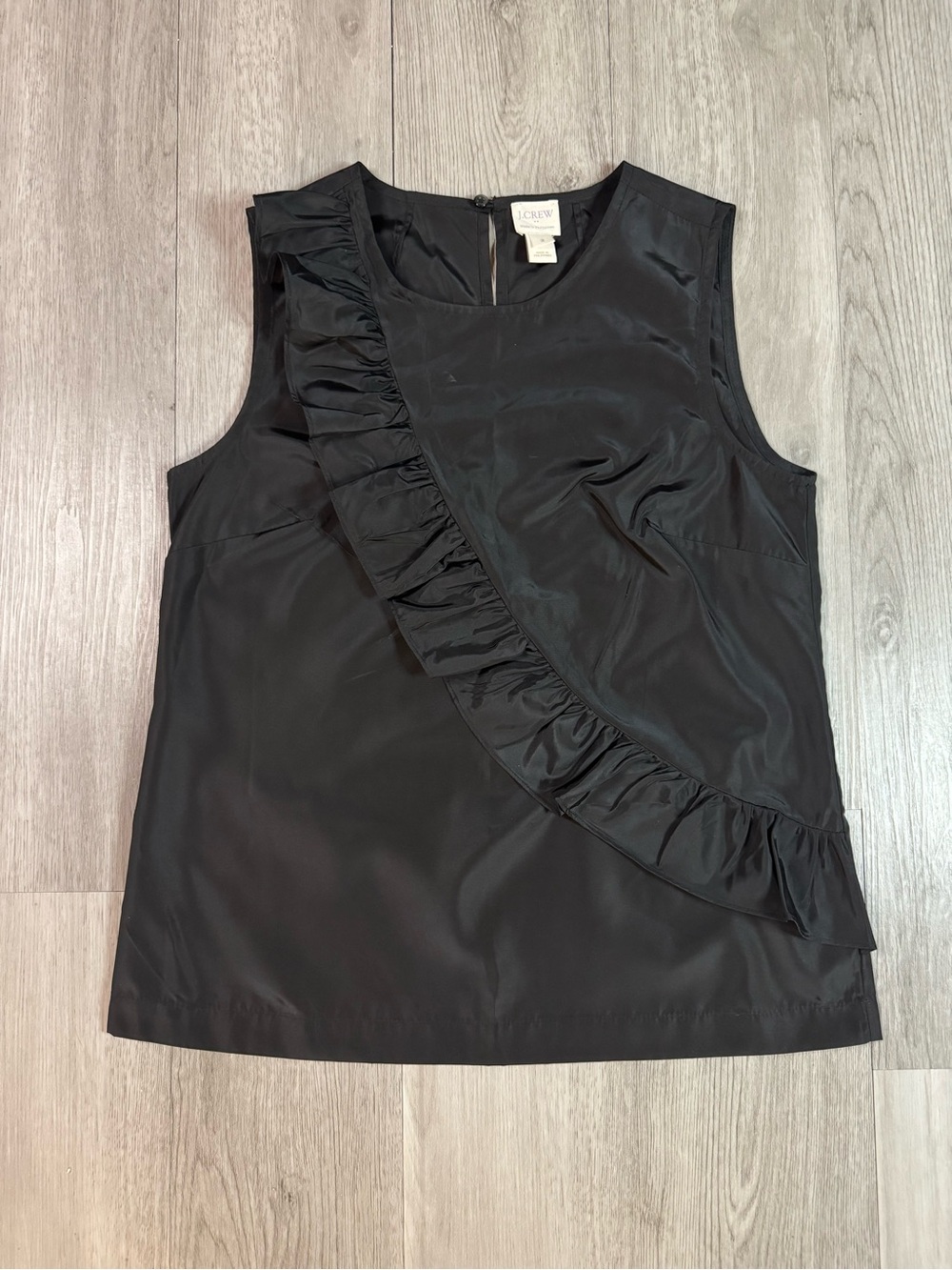 J.CREW Women’s Black Solid Sleeveless Round Neck Ruffle Woven Blouse size 2